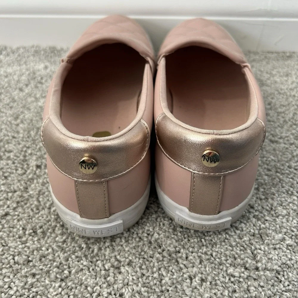 Nine West WNLACIE3 Pink Slip On Quilted Stitch Toe‎ Flat Loafers Womens 9.5M